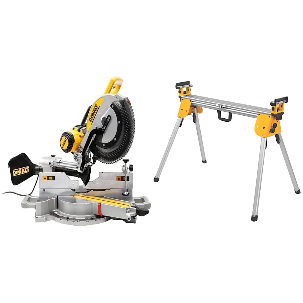 DEWALT Miter Saw, 12 Inch, 15 Amp, 3,800 RPM, Double Bevel Capacity, With Sliding Compound, Corded With Miter Saw Stand (DWS780 + DWX724)