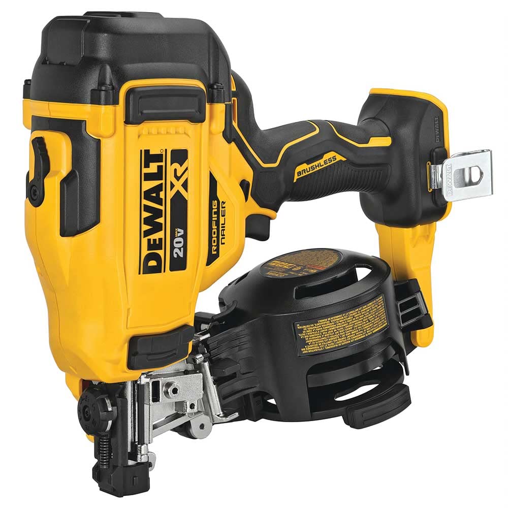 DeWalt 20V MAX Brushless 15 Degree Cordless Coil Battery Powered Roofing Nailer with Tool-Free Nail Tray (Yellow and Black)