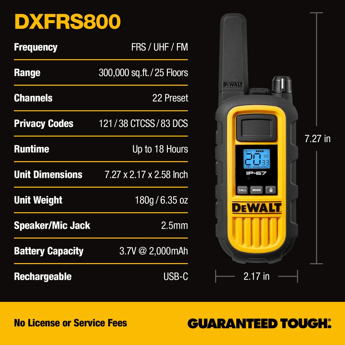 DEWALT FRS Walkie Talkies Long Range 2 Way Radio, 2 Watt, Waterproof & Rechargeable, 6 Pack with 6 Headsets, 3DXFRS800-SV1
