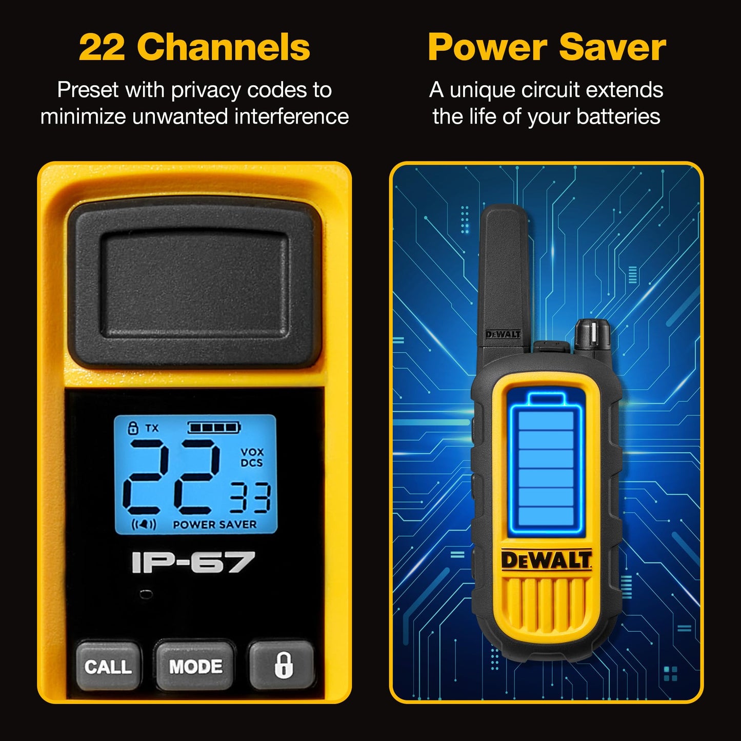 DEWALT FRS Walkie Talkies Long Range 2 Way Radio, 2 Watt, Waterproof & Rechargeable, 6 Pack with 6 Headsets, 3DXFRS800-SV1