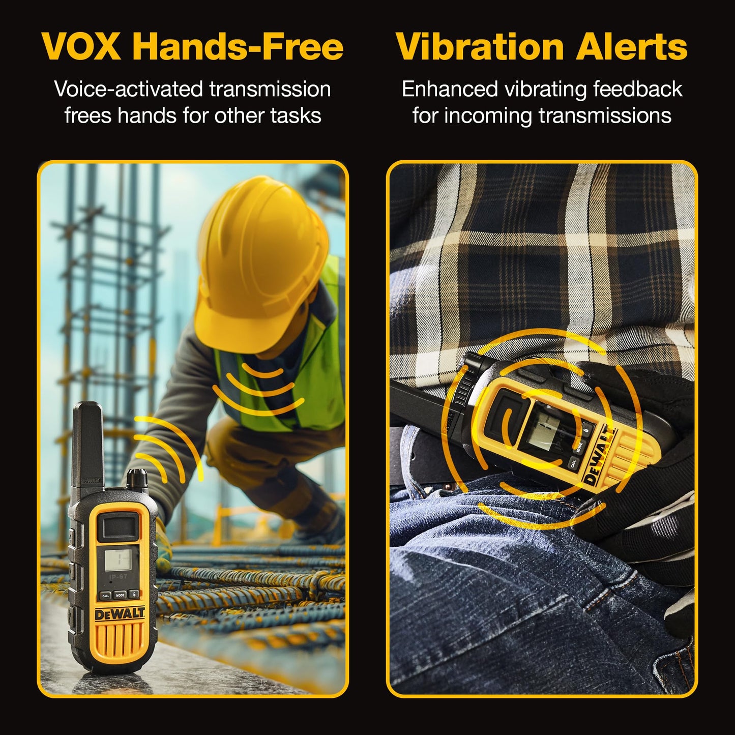 DEWALT FRS Walkie Talkies Long Range 2 Way Radio, 2 Watt, Waterproof & Rechargeable, 6 Pack with 6 Headsets, 3DXFRS800-SV1
