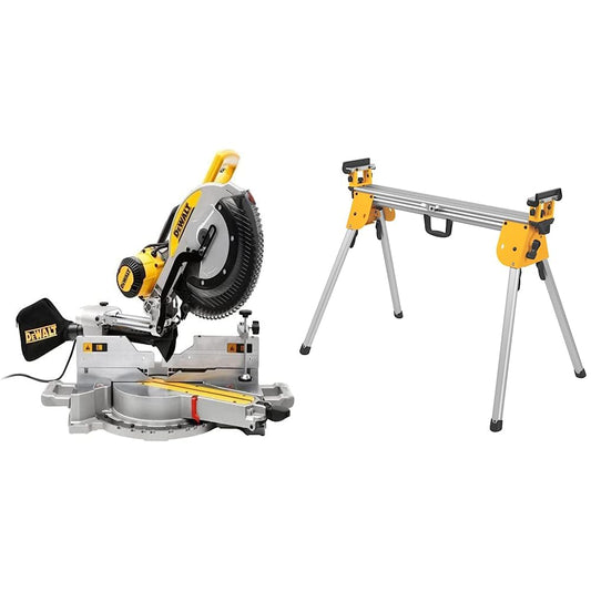 DEWALT Miter Saw, 12 Inch, 15 Amp, 3,800 RPM, Double Bevel Capacity, With Sliding Compound, Corded With Miter Saw Stand (DWS780 + DWX724)