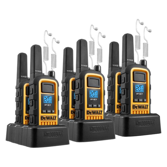 DEWALT FRS Walkie Talkies Long Range 2 Way Radio, 2 Watt, Waterproof & Rechargeable, 6 Pack with 6 Headsets, 3DXFRS800-SV1