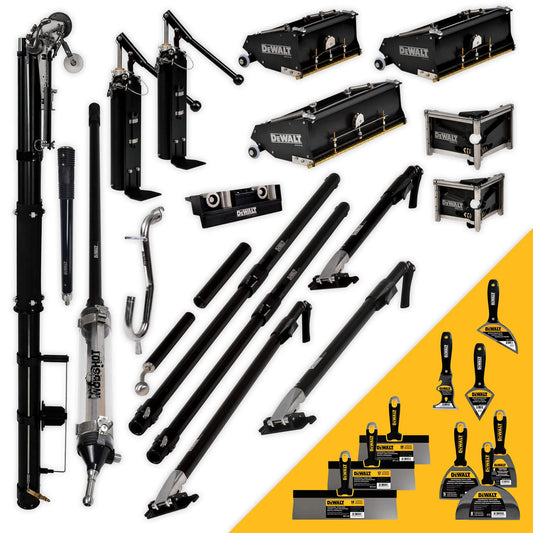 DEWALT Ultimate Automatic Taping/Finishing Set | Auto Taper, MudShot, 7/10/12" Flat Boxes, 3/3.5” Angle Heads, Corner Roller, Pumps, Gooseneck, Extendable Handles | DXTT-2-617